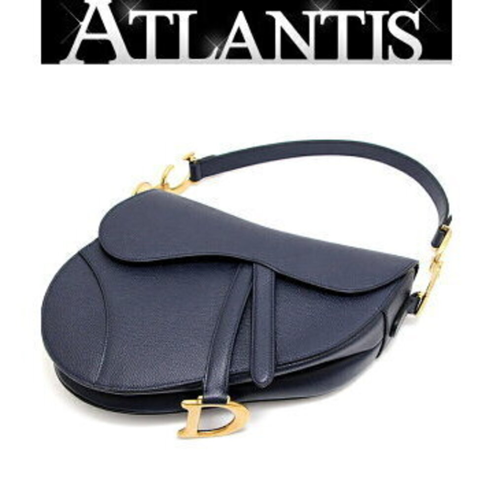 Christian Dior Saddle Bag Handbag Leather Navy Blue